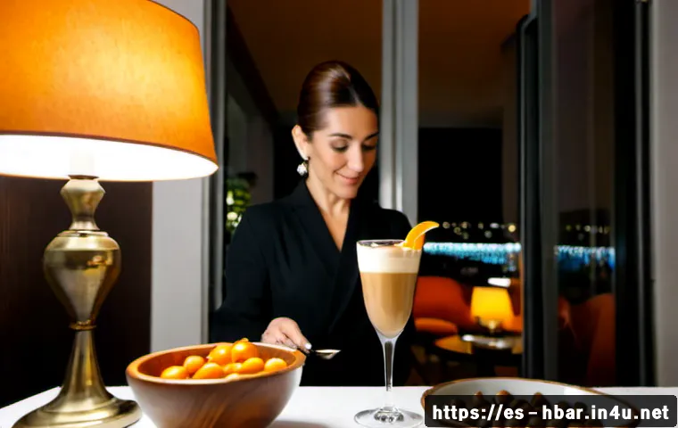 홈바텐더 애프터디너 드링크 - Photorealistic cozy Madrid apartment dining room after dinner, a home bartender in elegant casual ev...